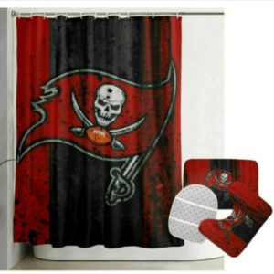 Tampa Bay Buccaneers Team Logo Waterproof Shower Curtain Non-Slip Toilet Lid Cover Bath Mat Bathroom Set BRS4172