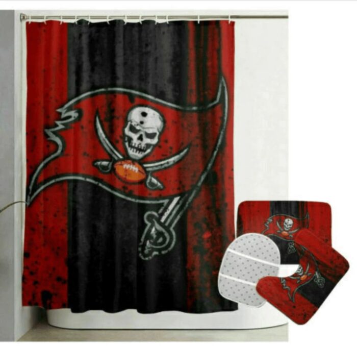 Tampa Bay Buccaneers Team Logo Waterproof Shower Curtain Non-Slip Toilet Lid Cover Bath Mat Bathroom Set BRS4172