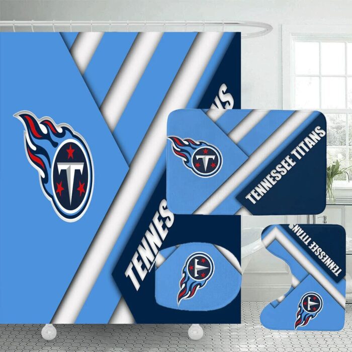 Tennessee Titans America Logo Waterproof Shower Curtain Non-Slip Toilet Lid Cover Bath Mat Bathroom Set BRS4194