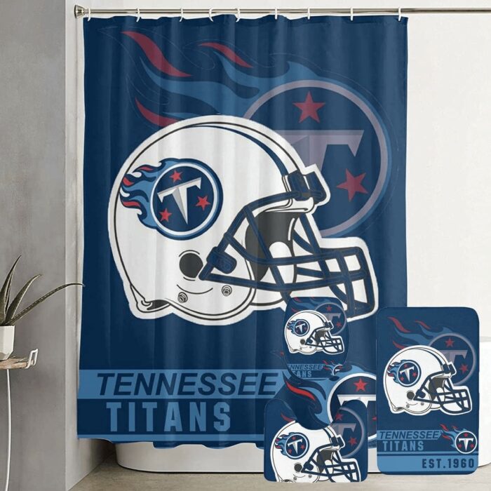 Tennessee Titans Helmet Logo Waterproof Shower Curtain Non-Slip Toilet Lid Cover Bath Mat Bathroom Set BRS4228