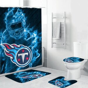 Tennessee Titans Legend Waterproof Shower Curtain Non-Slip Toilet Lid Cover Bath Mat Bathroom Set BRS2015