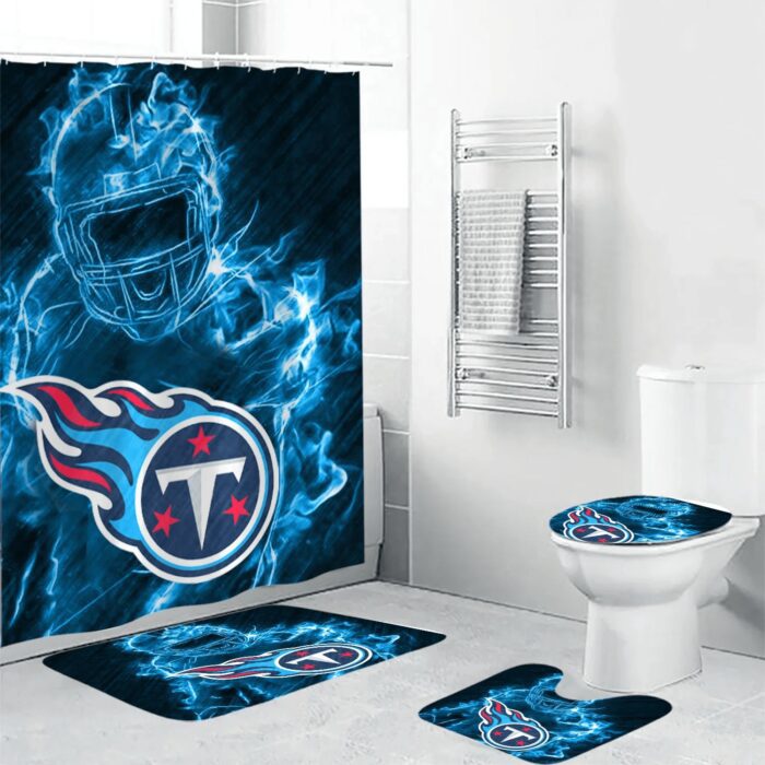 Tennessee Titans Legend Waterproof Shower Curtain Non-Slip Toilet Lid Cover Bath Mat Bathroom Set BRS2015