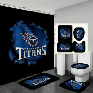 Tennessee Titans Logo Black Background Waterproof Shower Curtain Non-Slip Toilet Lid Cover Bath Mat Bathroom Set BRS4211