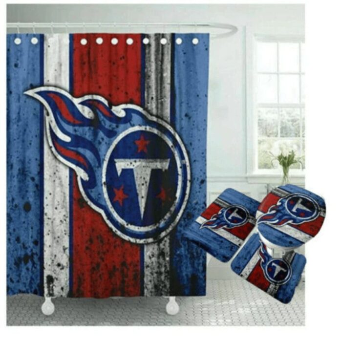 Tennessee Titans Team Logo Waterproof Shower Curtain Non-Slip Toilet Lid Cover Bath Mat Bathroom Set BRS4226