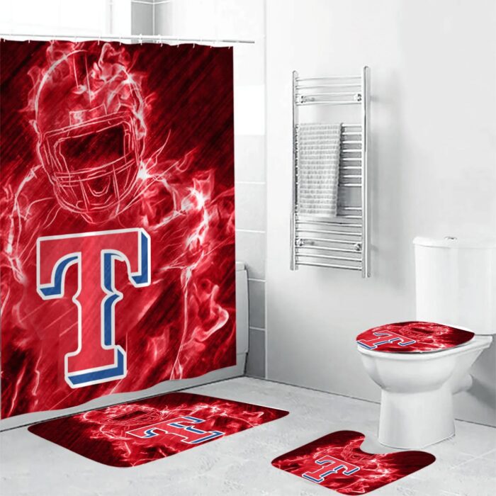 Texas Rangers Legend Shower Curtain Non-Slip Toilet Lid Cover Bath Mat Bathroom Set BRS2047