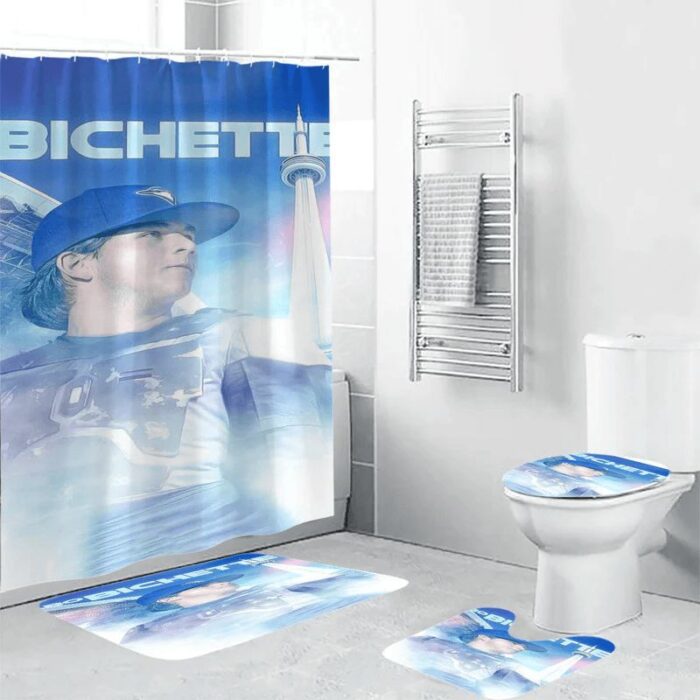 Toronto Blue Jays Bo Bichette10 Waterproof Shower Curtain Non-Slip Toilet Lid Cover Bath Mat Bathroom Set BRS2168