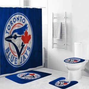 Toronto Blue Jays Russell Bird Blue Color Splash Waterproof Shower Curtain Non-Slip Toilet Lid Cover Bath Mat Bathroom Set BRS2145