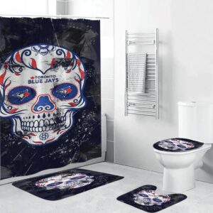 Toronto Blue Jays Russell Skull Purple Waterproof Shower Curtain Non-Slip Toilet Lid Cover Bath Mat Bathroom Set BRS2154