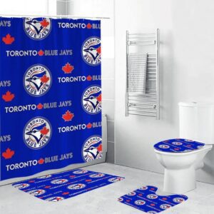 Toronto Blue Jays4 Waterproof Shower Curtain Non-Slip Toilet Lid Cover Bath Mat Bathroom Set BRS2135