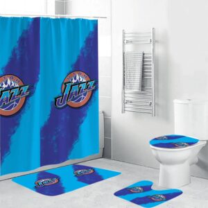 Utah Jazz Emblem Waterproof Shower Curtain Non-Slip Toilet Lid Cover Bath Mat Bathroom Set BRS4734