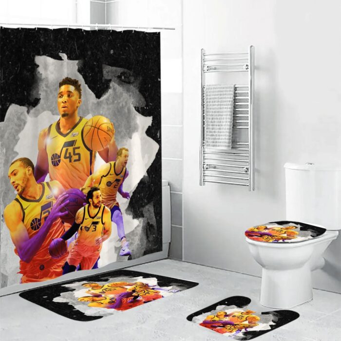 Utah Jazz Players Waterproof Shower Curtain Non-Slip Toilet Lid Cover Bath Mat Bathroom Set BRS4720