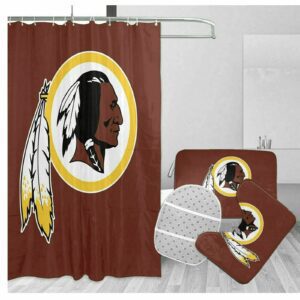 Washington Commanders 3 Logo Waterproof Shower Curtain Non-Slip Toilet Lid Cover Bath Mat Bathroom Set BRS4193