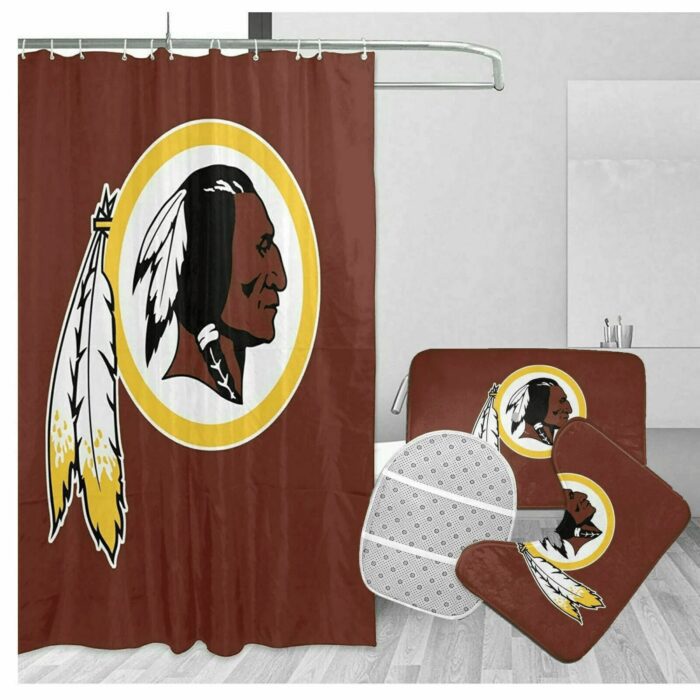 Washington Commanders 3 Logo Waterproof Shower Curtain Non-Slip Toilet Lid Cover Bath Mat Bathroom Set BRS4193