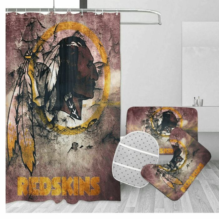 Washington Commanders Art Background Logo Waterproof Shower Curtain Non-Slip Toilet Lid Cover Bath Mat Bathroom Set BRS4178