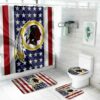 Washington Commanders USA Flag 2 Background Logo Waterproof Shower Curtain Non-Slip Toilet Lid Cover Bath Mat Bathroom Set BRS4188