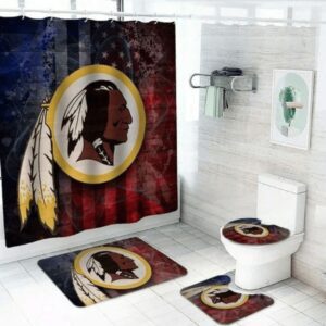 Washington Commanders USA Flag 3 Background Logo Waterproof Shower Curtain Non-Slip Toilet Lid Cover Bath Mat Bathroom Set BRS4164