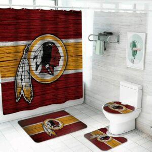 Washington Commanders Wood Background Logo Waterproof Shower Curtain Non-Slip Toilet Lid Cover Bath Mat Bathroom Set BRS4214