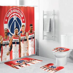 Washington Wizards All Players2 Waterproof Shower Curtain Non-Slip Toilet Lid Cover Bath Mat Bathroom Set BRS2249