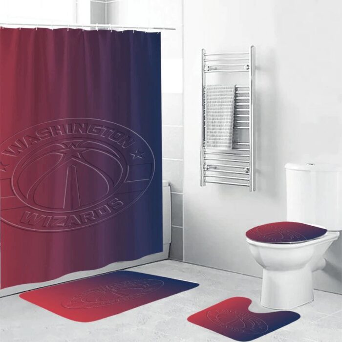 Washington Wizards Blue Purple Red Waterproof Shower Curtain Non-Slip Toilet Lid Cover Bath Mat Bathroom Set BRS2240