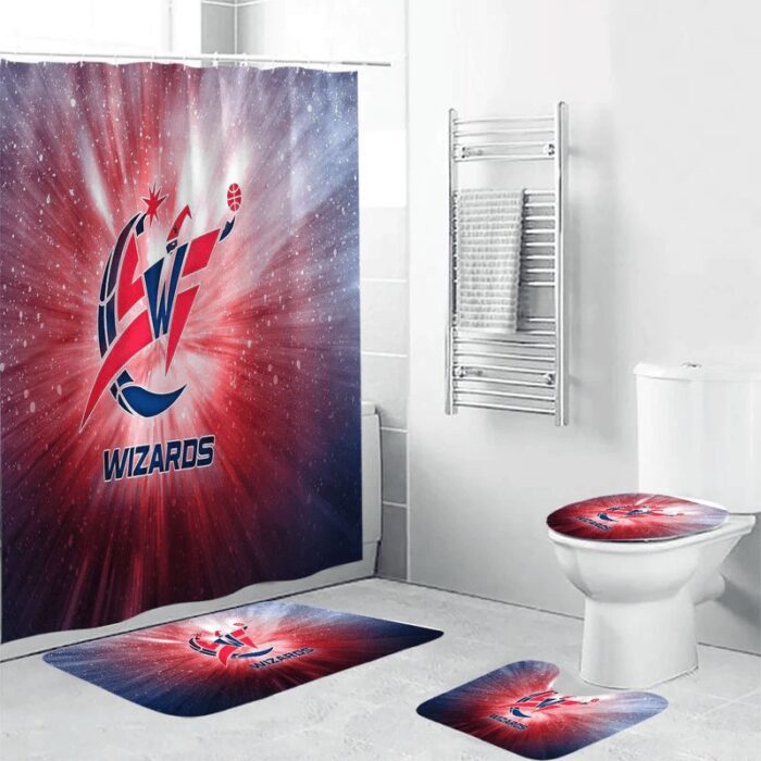 Washington Wizards Blue Red Galaxy Waterproof Shower Curtain Non-Slip Toilet Lid Cover Bath Mat Bathroom Set BRS2198