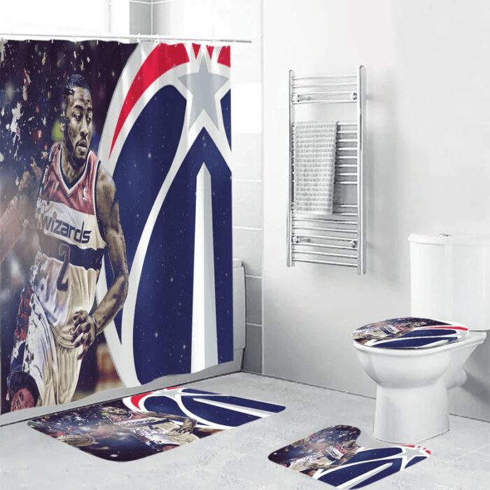 Washington Wizards John Wall8 Waterproof Shower Curtain Non-Slip Toilet Lid Cover Bath Mat Bathroom Set BRS2175