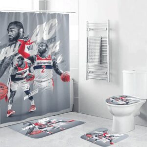 Washington Wizards John Wall9 Waterproof Shower Curtain Non-Slip Toilet Lid Cover Bath Mat Bathroom Set BRS2225