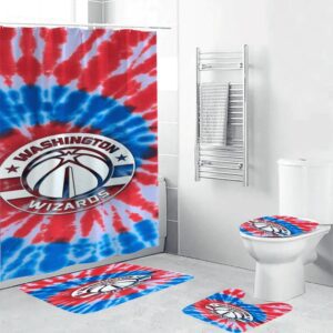 Washington Wizards Tye Die Color Waterproof Shower Curtain Non-Slip Toilet Lid Cover Bath Mat Bathroom Set BRS2194