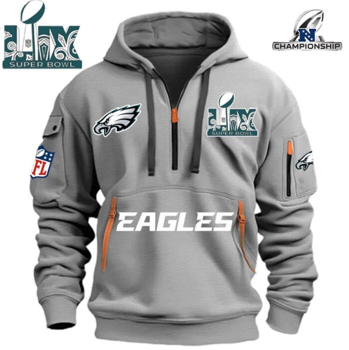 NFL Super Bowl LIX 2025 Champion Philadelphia Eagles Hoodie Half Zipper PQH1003