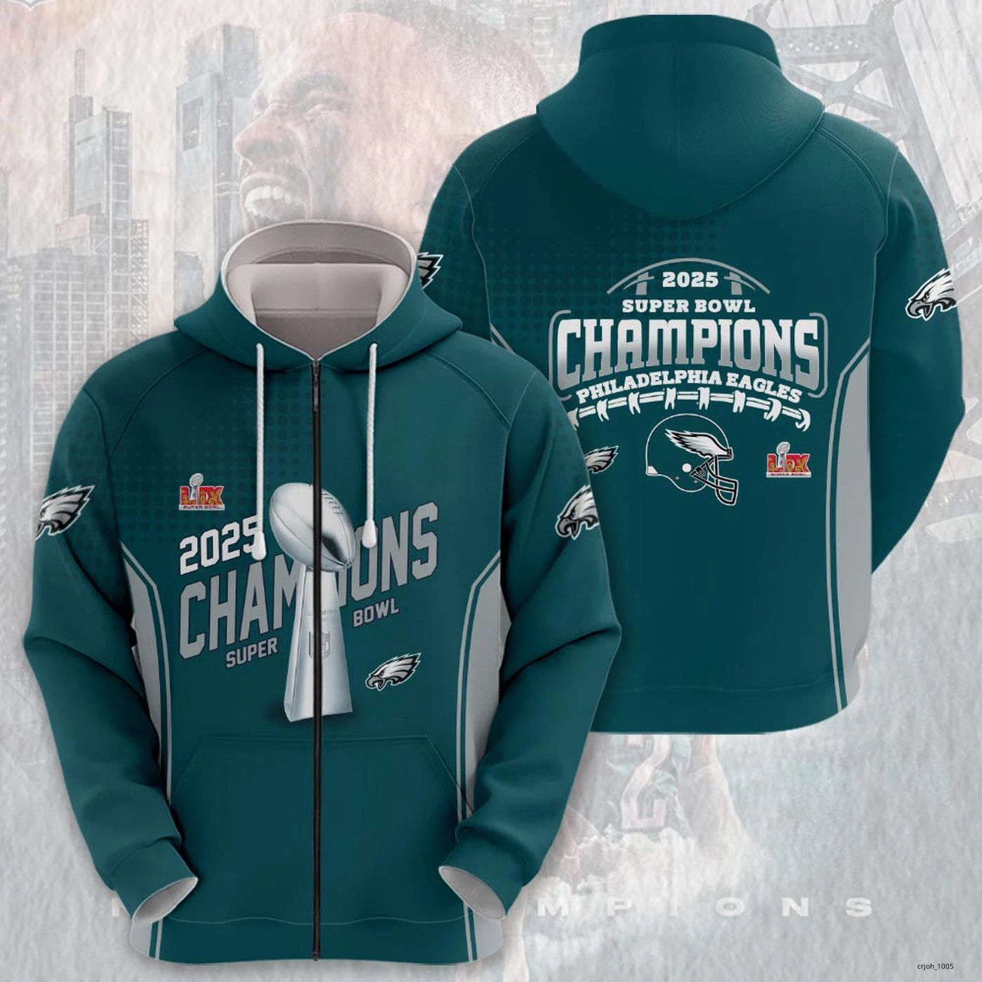 Philadelphia Eagles 2025 Super Bowl LIX Champions Zip Hoodie EBC1000