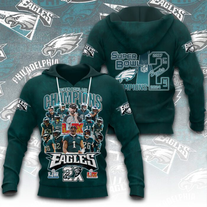 Philadelphia Eagles Honor Champion Super Bowl LIX 2025 3D Hoodie ESB1021