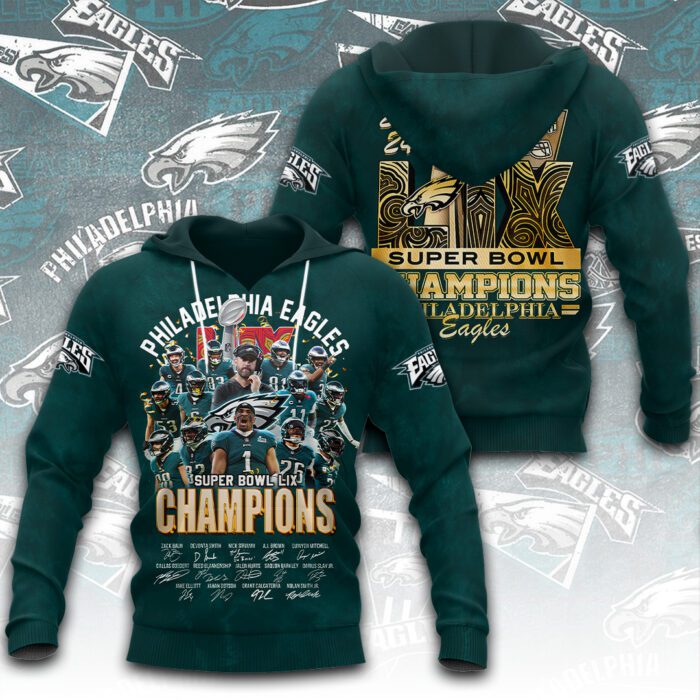 Philadelphia Eagles Honor Champion Super Bowl LIX 2025 3D Hoodie ESB1023