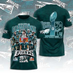 Philadelphia Eagles Honor Champion Super Bowl LIX 2025 3D Performance T-Shirt ESB1000