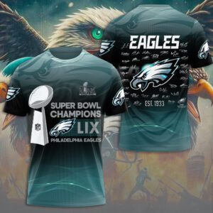 Philadelphia Eagles Honor Champion Super Bowl LIX 2025 3D Performance T-Shirt ESB1010