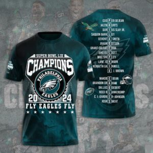 Philadelphia Eagles Honor Champion Super Bowl LIX 2025 3D Performance T-Shirt ESB1012