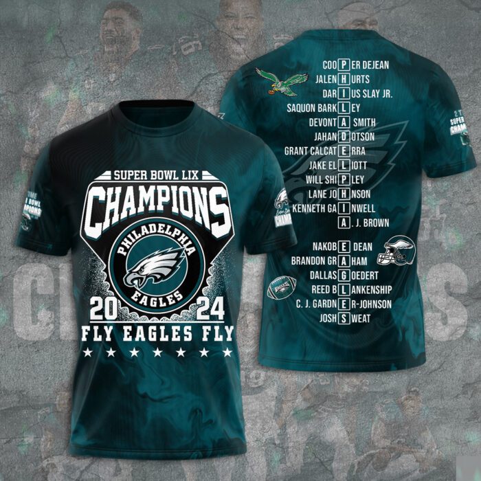 Philadelphia Eagles Honor Champion Super Bowl LIX 2025 3D Performance T-Shirt ESB1012