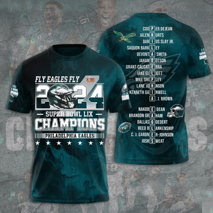 Philadelphia Eagles Honor Champion Super Bowl LIX 2025 3D Performance T-Shirt ESB1015