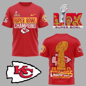 Premium Kansas City Chiefs Super Bowl Champs LIX 2025 3D Performance T-Shirt - Red