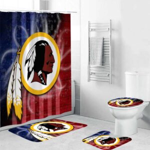 Washington Commanders USA Flag 3 Background Logo Waterproof Shower Curtain Non-Slip Toilet Lid Cover Bath Mat Bathroom Set BRS4164