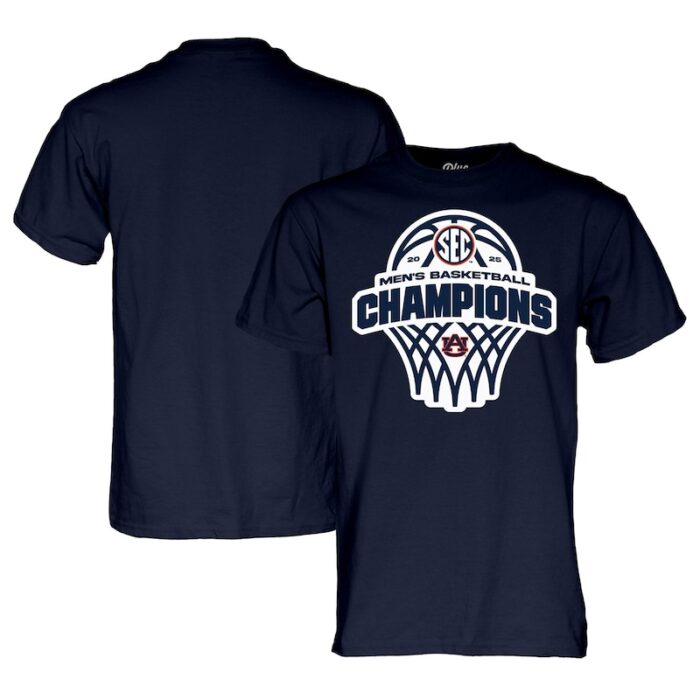 Auburn Tigers Blue 84 Unisex 2025 SEC Men's Basketball Regular Season Champions Locker Room T-Shirt - Navy