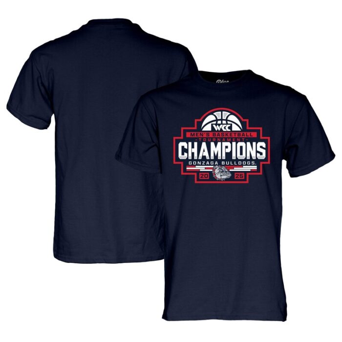 Gonzaga Bulldogs Blue 84 Unisex 2025 WCC Men's Basketball Conference Tournament Champions T-Shirt - Navy