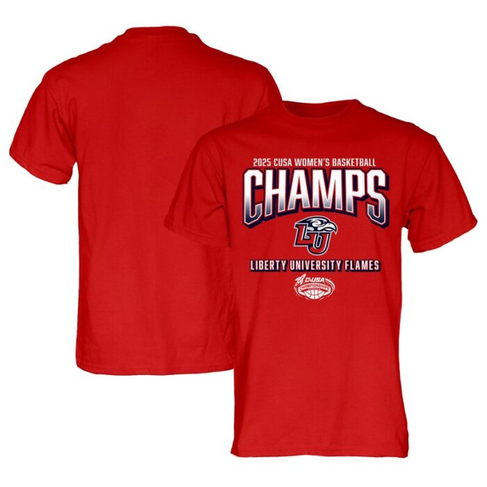 Liberty Flames Blue 84 Unisex 2025 C-USA Women's Basketball Conference Tournament Champions T-Shirt - Red