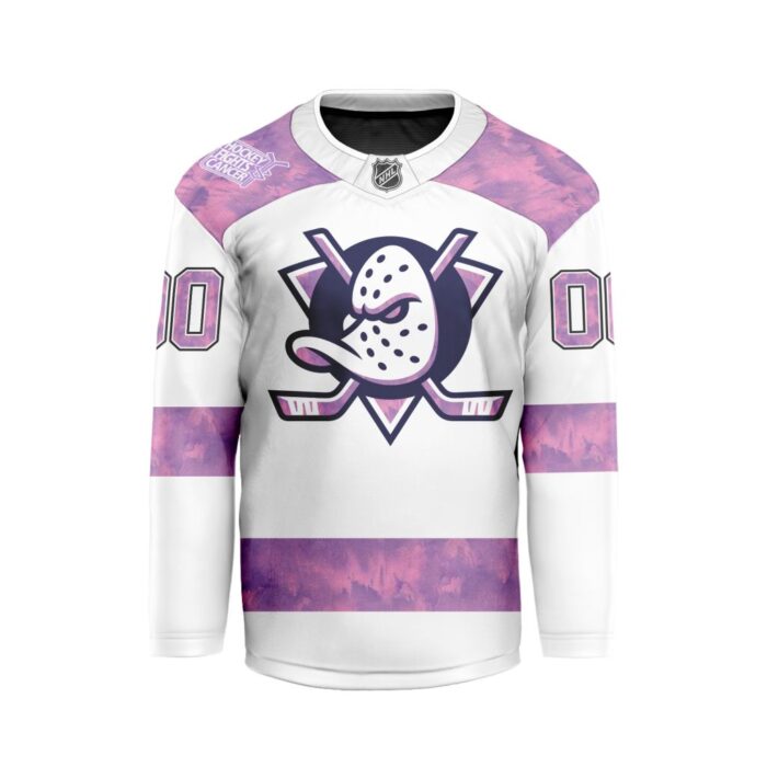 NHL Anaheim Ducks Personalized Hockey Fights Cancer Design Hockey Jersey Collar Logo