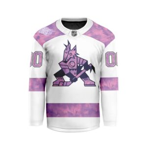 NHL Arizona Coyotes Personalized Hockey Fights Cancer Design Hockey Jersey Collar Logo