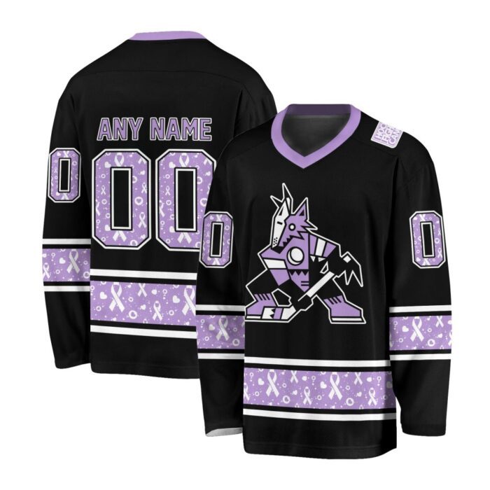 NHL Arizona Coyotes Special Black Hockey Fight Cancer V-neck Hockey Jersey FHJ301