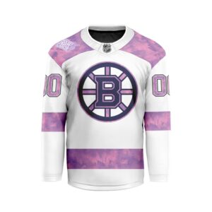 NHL Boston Bruins Personalized Hockey Fights Cancer Design Hockey Jersey Collar Logo