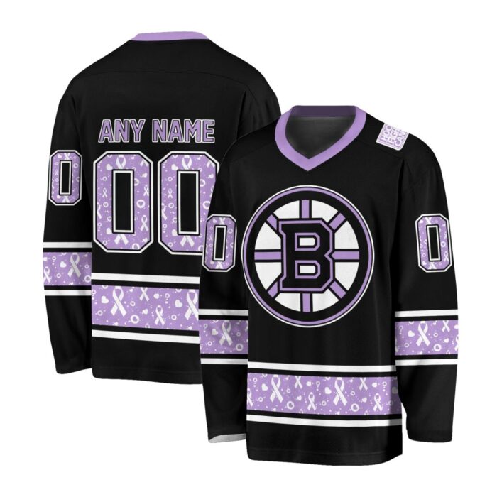 NHL Boston Bruins Special Black Hockey Fight Cancer V-neck Hockey Jersey FHJ301