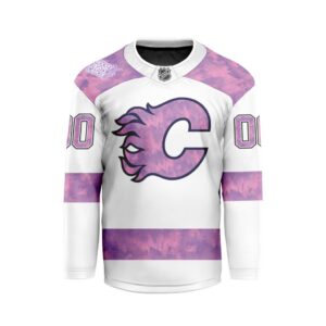 NHL Calgary Flames Personalized Hockey Fights Cancer Design Hockey Jersey Collar Logo