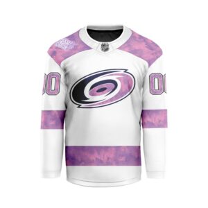 NHL Carolina Hurricanes Personalized Hockey Fights Cancer Design Hockey Jersey Collar Logo