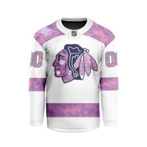 NHL Chicago Blackhawks Personalized Hockey Fights Cancer Design Hockey Jersey Collar Logo