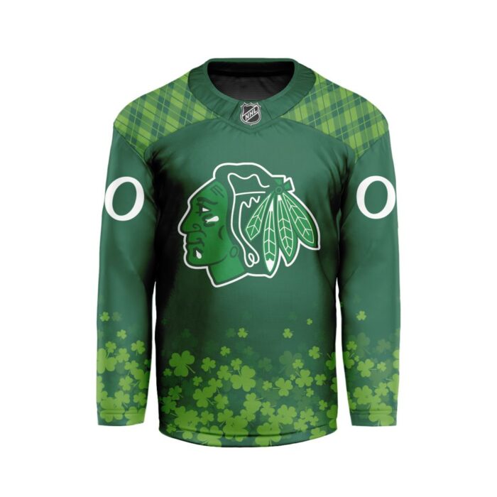 NHL Chicago Blackhawks Special Design For St.Patrick's Day Hockey Jersey Collar Logo FHC1004